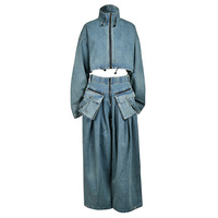 Ensemble de vêtements en denim Veste à col montant Pantalon à jambes larges Costume deux pièces Vêtements pour femmes Vêtements pour femmes Tenues décontractées Jeans en denim Boutiq