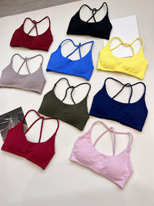 Yimo 9 colori moda donna tinta unita Cross Back reggiseno Yoga Set da donna scricchiolante <span class=keywords><strong>pantaloncini</strong></span> da ginnastica tuta da donna ad asciugatura rapida Set sportivo - Product Image 6
