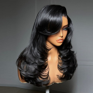 Perruque en <span class=keywords><strong>cheveux</strong></span> Remy cambodgiens en gros, sans colle, lisse, dégradée, HD, pré-épilée, avec ligne de <span class=keywords><strong>cheveux</strong></span> naturelle pour femmes - Product Image 2