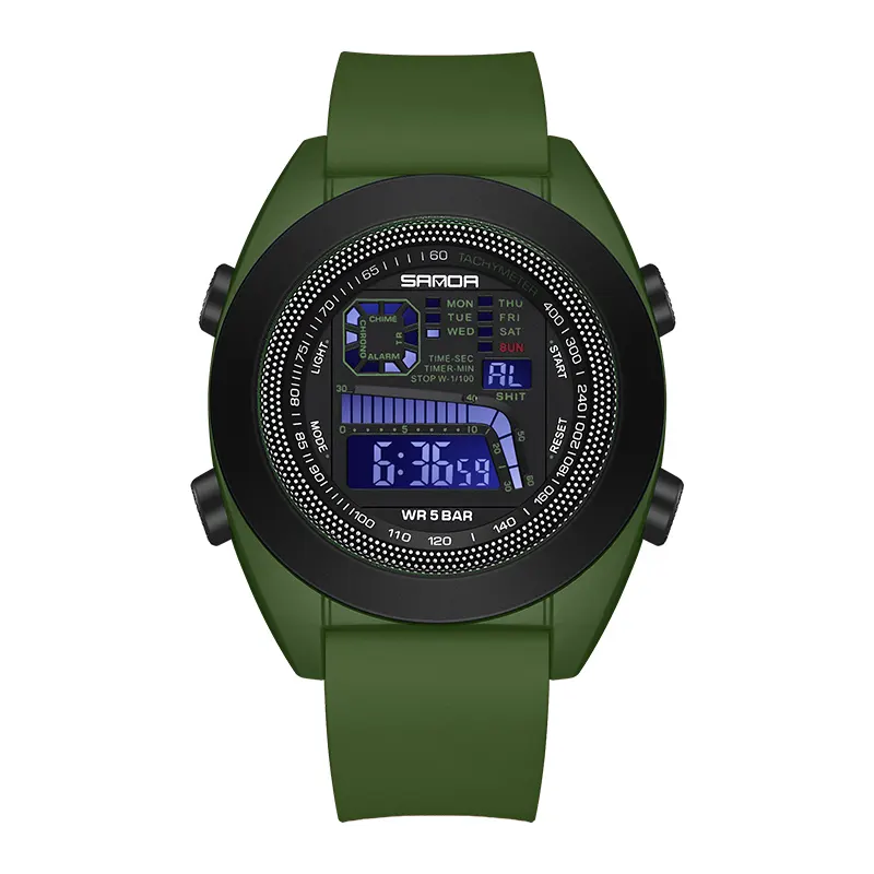 SANDA New Digital Watch Multifunctional Silicone Tape Men's and Women's Outdoor Sports Waterproof Wristwatch 9025