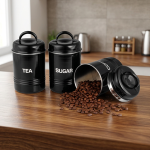 <b>Canister</b> <b>Set</b> Housewares <b>Canister</b> 3 Pcs <b>Set</b> Printed Tea Coffee Sugar <b>Canister</b> <b>Set</b> Steel Kitchen Storage Stainless Steel - Product Image 1