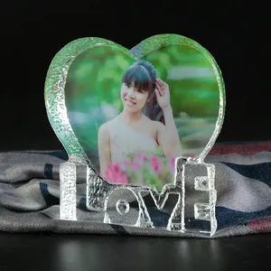 Moldura de vidro personalizada da foto, moldura de vidro em forma de coração k9, moldura de fotos, amor, personalizada, para casamento