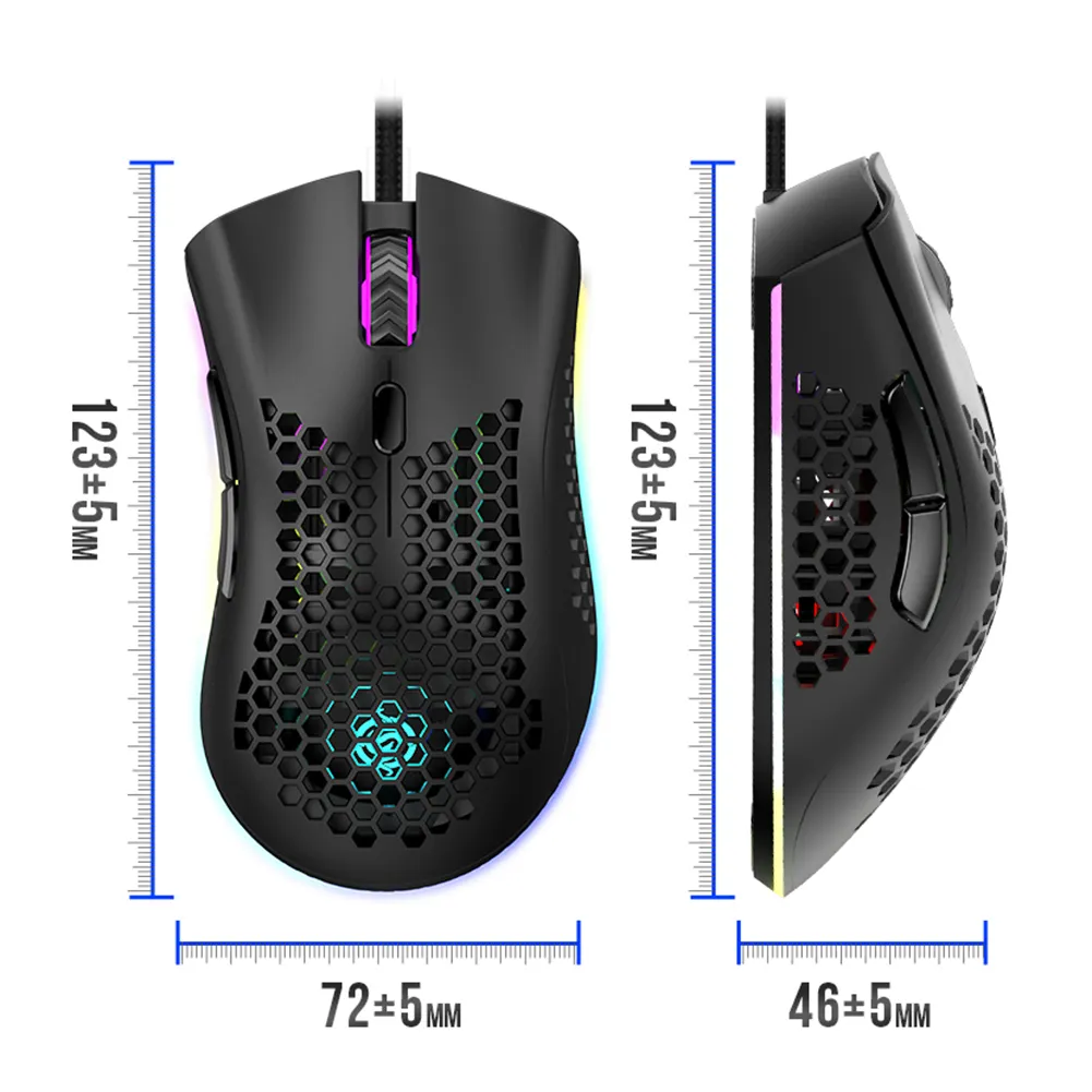 7200dpi Gaming Mice Ergonomic RGB LED Wired Hollow Mouse For Office Caring Computer Supplies