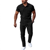 Ensemble Polo et Pantalon Vintage Respirant Personnalisable pour Homme – Couleurs Unies, Tricoté 100% Coton, Manches Courtes, Idéal Été