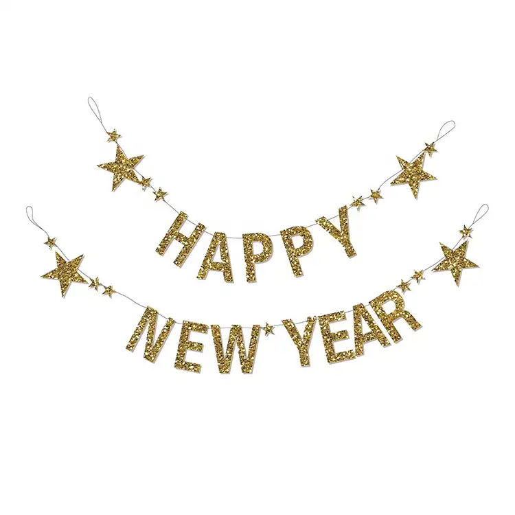 Wholesale Paper Glitter new year party decorations 2022 Happy New Year Banner