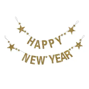 happy 4 bulan banner Suppliers-Grosir Kertas Glitter Dekorasi Pesta Tahun Baru 2022 Spanduk Selamat Tahun Baru