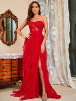 Nouvelle robe de soirée sexy en dentelle et résille, style tube top