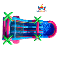 Toboggan gonflable électrique double piste Tropics de 18 pieds avec piscine, aire de jeux pour enfants, idéal pour location de fêtes en extérieur, divertissement aquatique