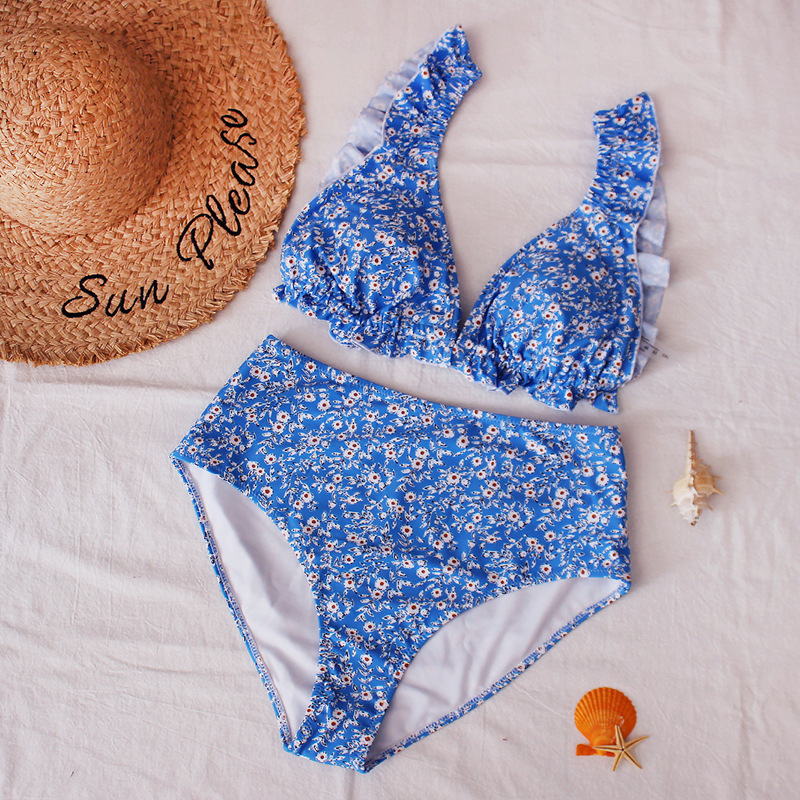 2022 new summer swimsuit women's triangle split floral print large Bikini Swimsuit