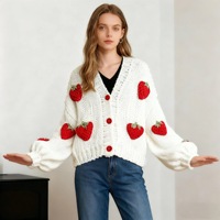 Losse damestrui met lange mouwen, streetstyle, V-hals, gebreide blouse, herfst-winter, katoenmix, verdikt garen, open cardigan