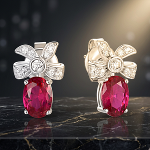 Wholesale LAVINA Luxury Elegant Simulated Ruby Cubic Zirconia Zircon 925 Sterling <b>Silver</b> <b>Stud</b> Earrings SE24588 CN Unisex Gift - Product Image 3