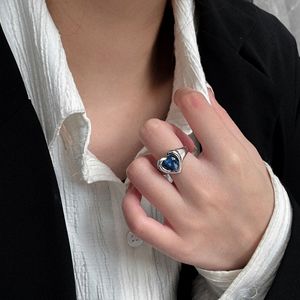 Korean Heart Shape <b>Open</b> <b>Ring</b> S925 Silver Blue Zircon Women's Fine Jewelry Everyday Wear - Product Image 4