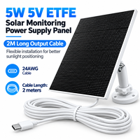 Panneau solaire monocristallin 5W 5V pour la charge de caméras extérieures, surface ETFE, connecteur Type-C et câble 2M 24AWG