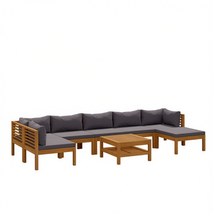 Ensemble de salon d'extérieur en bois d'acacia avec coussins gris foncé, mobilier de jardin au design contemporain, résistant aux intempéries, 6 places - Product Image 1
