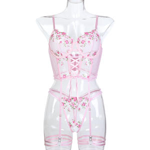 RUIYI Bestickte Blumen Sexy Unterwäsche Dreiteiliges Set Braut Dessous Sets Großhandel Luxus Dessous - Product Image 6