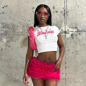 Peeqi YY24084 Atasan Crop Top Lengan Pendek Motif Huruf Musim Panas 2024, Seksi, Imut, Serbaguna, Pakaian Wanita - Product Image 3