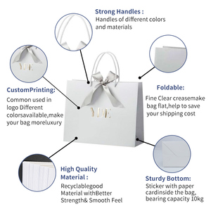 Sacs en <span class=keywords><strong>papier</strong></span> blanc personnalisés pour cadeaux de remerciement, sacs de bienvenue pour <span class=keywords><strong>mariage</strong></span>, sacs pour les entreprises de vente au détail avec ruban et nœud - Product Image 2