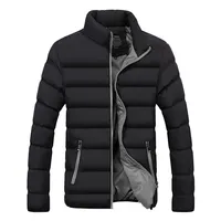 Abrigo grueso acolchado de algodón Parka con cuello levantado para hombre, chaqueta de invierno lisa