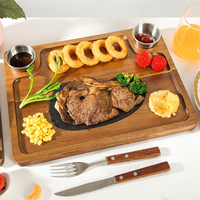 Plateau de service rectangulaire en bois à prix abordable, assiette à steak en bois pour restaurant, cuisine occidentale, barbecue