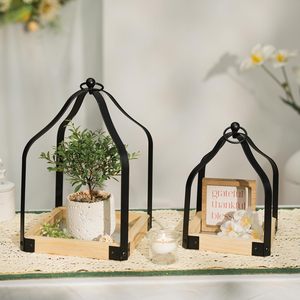 Wooden & Metal Handmade Durable <b>Lantern</b> <b>Candle</b> Holder Set Decorative Tabletop for Home Living Room Wedding Dining Table for Sale - Product Image 4