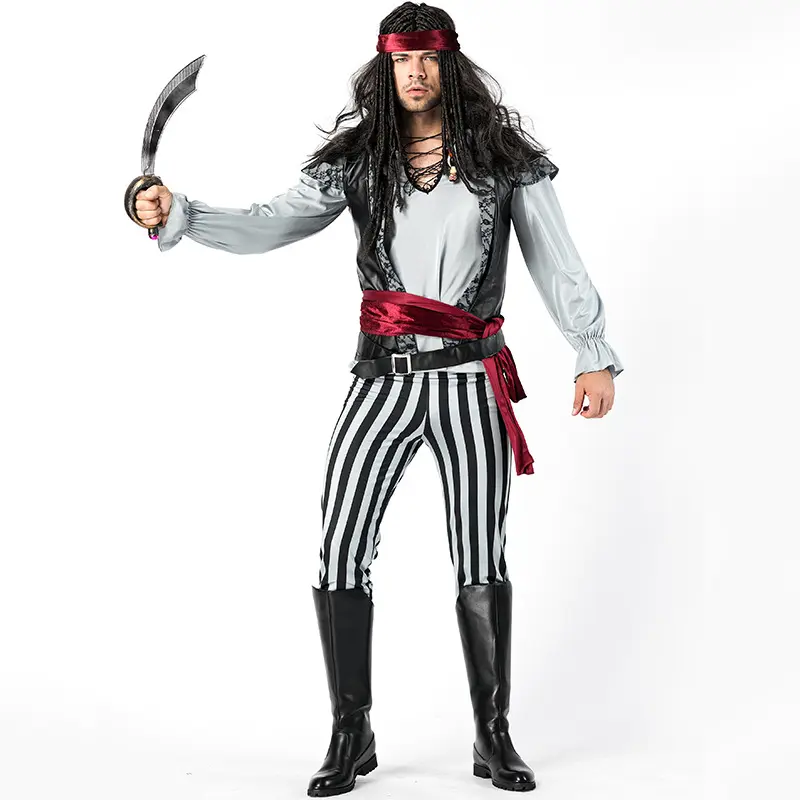 Disfraz de capitán pirata de estilo occidental para hombre, vestido de adulto con cinturón y chaleco para Halloween y Cosplay