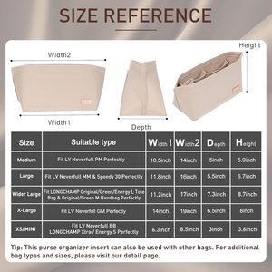 แผ่นจัดระเบียบกระเป๋าถือและฐานรองกระเป๋า ชุด 2 ชิ้น, แผ่นจัดระเบียบผ้าสักหลาดสำหรับกระเป๋าโท้ทใบใหญ่, แผ่นจัดระเบียบกระเป๋าพร้อมซิป 5 ขนาด - Product Image 2