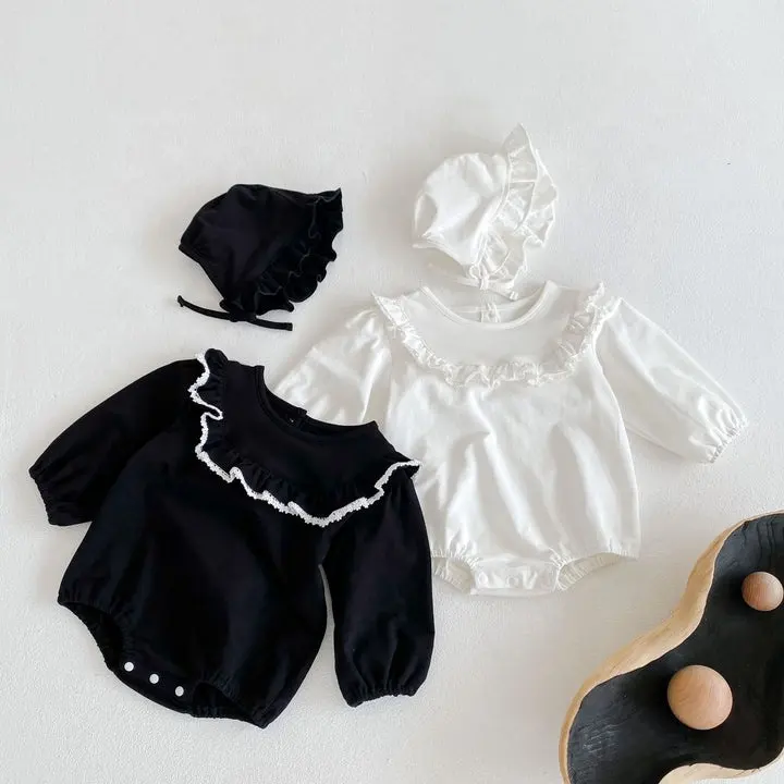 Wholesale Blank Clothes Baby Bubble Romper Ruffled Collar Long-Sleeved Romper Sweatshirt organic cotton baby Oversized romper