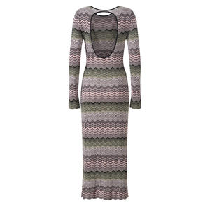 <span class=keywords><strong>Eleganti</strong></span> Abiti a Maglia a Righe per Donne, Vestito Estivo a Collo Tondo con Maniche Lunghe, Lunghezza Midi, Novità 2025 - Product Image 6