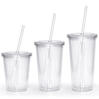 Gobelet Isotherme Double Paroi Personnalisé 12oz 16oz 22oz Réutilisable pour Café Glacé, Bouteille d'Eau, Jus Transparent en Plastique avec Paille et Couvercle