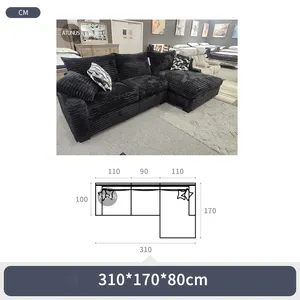 ATUNUS amerikanisches Einzel- und Liebessitz-Sofa-Combinationssofa Hotel Wohnzimmer dick gestreift Cord velvet modulares geteiltes Sofa-Couch-Set