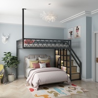 Lit superposé style nordique gain de place avec bureau et rangement, lit supérieur simple pour chambres d'enfants, structure en fer, modèle JGP1, vente en gros