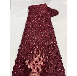 Tela de encaje de red africana blanca al por mayor, tela bordada con lentejuelas para <span class=keywords><strong>vestidos</strong></span> de <span class=keywords><strong>fiesta</strong></span> de mujer, 5 yardas - Product Image 5
