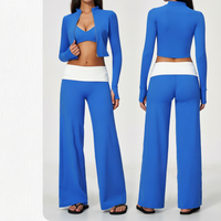 Nouveaux ensembles de yoga solides 3 pièces, coupe ajustée, col montant, manches longues, couleurs contrastées, effet ventre plat, vêtements de sport respirants