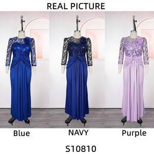 <span class=keywords><strong>Robe</strong></span> de soirée de luxe S10810 élégante à col rond et manches 3/4 <span class=keywords><strong>en</strong></span> <span class=keywords><strong>dentelle</strong></span> et sequins, <span class=keywords><strong>robe</strong></span> de cérémonie formelle pour femme, robes africaines d'église + fleur - Product Image 4
