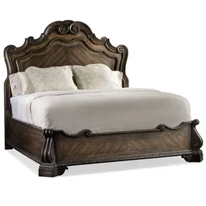 High quality antique Bedroom Furniture Designs solid wood oak Carved California King Panel Bed