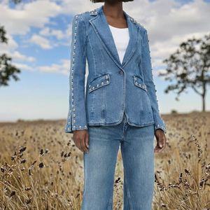 Custom Medium <b>Blue</b> Styling Denim Jacket for Women Pure Cotton Breathable Eco-Friendly Fit For Streetwear Everyday Casual Style - Product Image 2