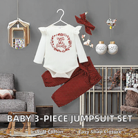 Combinaison à manches longues de style nouveau, 95% coton, pantalon à pois et accessoires pour cheveux avec nœud, ensemble 3 pièces avec fermeture à boutons pression pour bébé