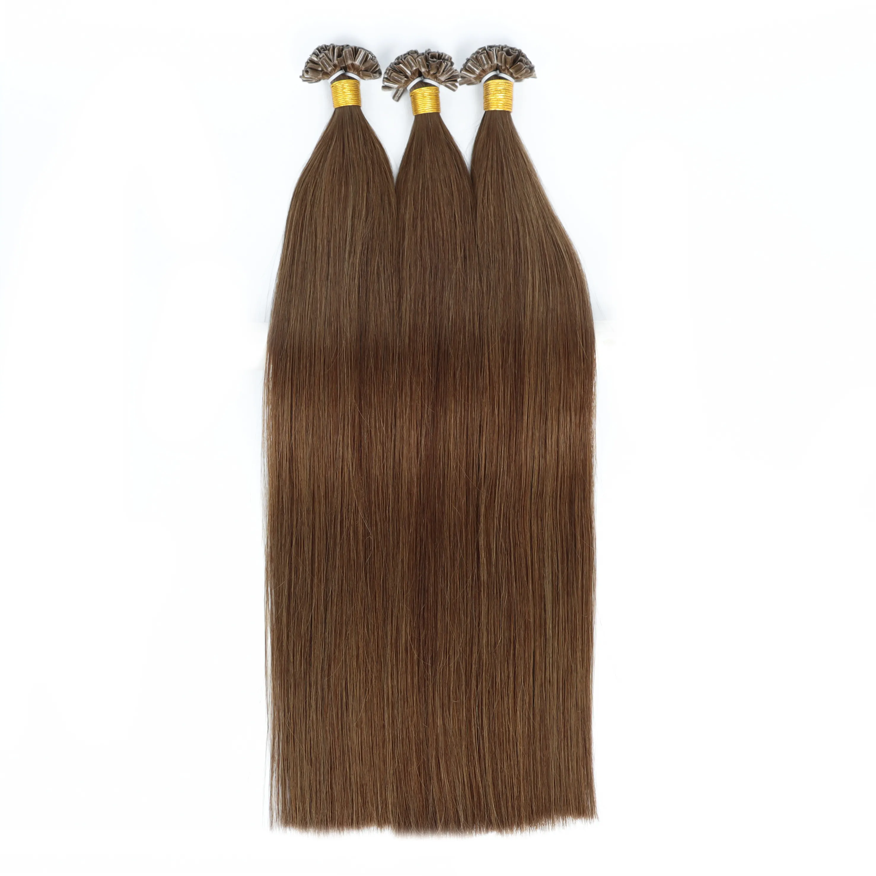 Wholesale Italian Keratin Glue Bond double drawn medium brown straight u tip Hair Extensions 100% natural Human Hair