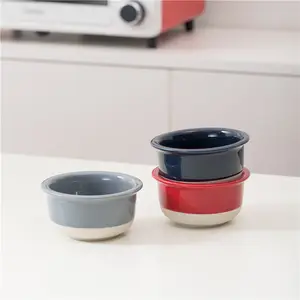 Utensilios de cocina de esmalte brillante, venta al por mayor, taza de pudín redonda pequeña, plato para hornear de porcelana, ramekins de postre de cerámica