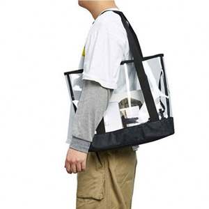 Bolsa de Mano de PVC de Gran Capacidad con Estampado de Letras, Cierre de Cremallera Impermeable y Bolsillo Interior - Para Viajes a la Playa y Uso Diario - Product Image 3