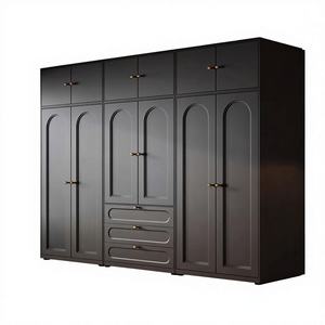 Armoire Rétro Française Noir Mat avec Étagères Ajustables, Conception Pré-assemblée pour Villa, Chambre à Coucher, Option Table de Maquillage/Coiffeuse Moderne - Product Image 1