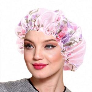 Wholesale Adults Turban Elastic Adjustable Night Sleep Hat Image Style Satin Silky Unisex Hair Bonnet Head <b>Wrap</b> Floral Pattern - Product Image 2