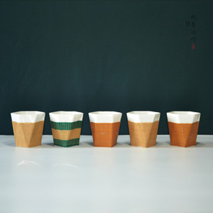 Handmade Bamboo Woven Porcelain <b>Tea</b> <b>Set</b> With Lid Cylinder Shape For Kung Fu <b>Tea</b> Ceremony Chongqing Origin - Product Image 3
