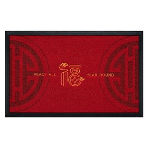 Tapis de porte rouge rectangulaire en fibre de polyester, antidérapant, anti-poussière, pour entrée de maison, motif original, broderie laser, bénédicions - Product Image 4