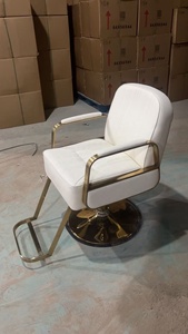 Modern White Faux Leather Barber Chair with Gold Frame Height Adjustable Hydraulic Base Salon Furniture - Product Image 2
