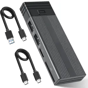 Boîtier pour disque dur M.2 Type-c Protocole SATA NVME USB3.1/3.2 10G avec USB HUB Lecteur de carte PC Mobile Ssd Enclosure