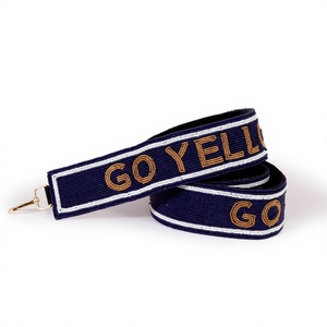 CRYSTAL CRAFT Model 4135 Vintage Beaded Hook Strap with Gold Text Eco-Friendly Handbag <b>Accessory</b> <b>Navy</b> Blue - Product Image 1