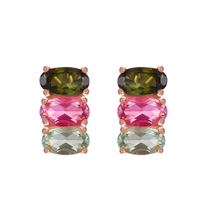 Boucles d'oreilles tendance en argent sterling 925 plaqué or rose avec tourmaline ovale trois couleurs UM Jewelry pour femme, idéales pour un anniversaire - Product Image 2