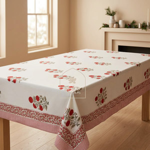Mantel Rectangular de Lino y Algodón con Estampado Floral Clásico de Lujo, Hecho a Mano, de Alta Calidad, Lavable y Personalizable, Decoración para el Hogar, Rojo y Blanco - Product Image 2