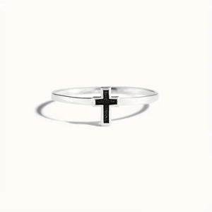 Bague Croix T0548 en Onyx Noir, Bijou Chrétien Unisexe, Cadeau pour Femme et Homme - Product Image 2